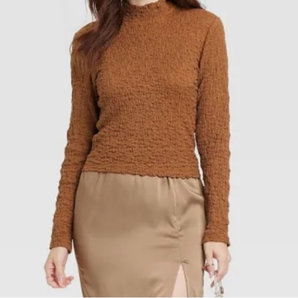 Brown Textured Long Sleeve Top